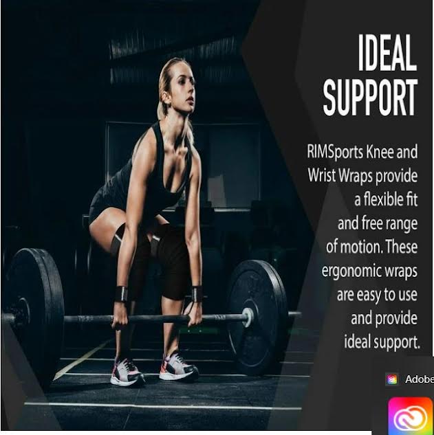 RIMSPORTS Black & Dark Gray Striped Knee Wraps Elastic Support for Weightlifting 2pk