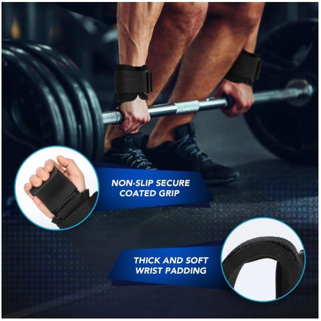 Rimsports - Hook Straps, Black - Weight Lifting w Padded Wrist Support