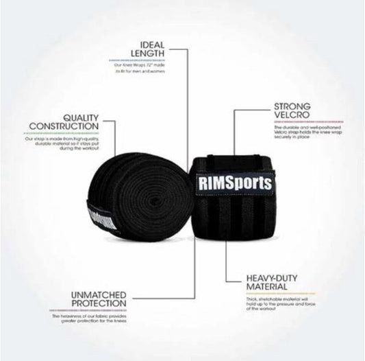 RIMSPORTS Black & Dark Gray Striped Knee Wraps Elastic Support for Weightlifting 2pk