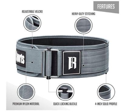 Rimsports Premium Quick-Lock Weightlifting Belt, Grey Polyester - 4 in Width, S