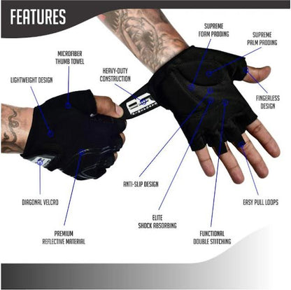 Rimsports Premium Fingerless Cycling Gloves Reflective Design Black, Small