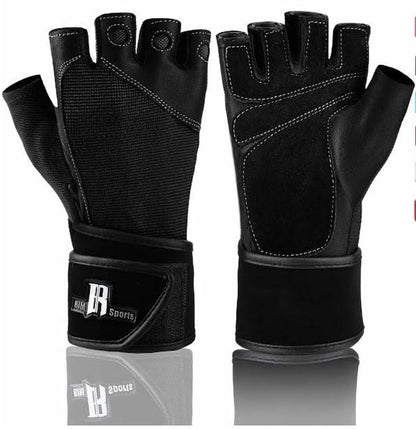 Rimsports Premium Leather Cross Training Wrist WRAP Gloves, Solid Black, M