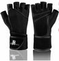 Rimsports Premium Leather Cross Training Wrist WRAP Gloves, Solid Black, M
