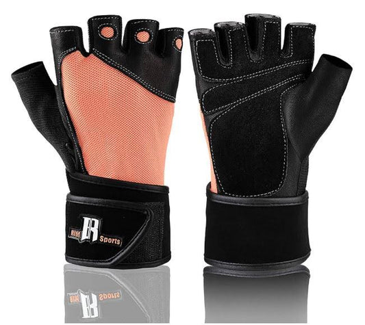 Rimsports Premium Leather Weightlifting Gloves Peach, L