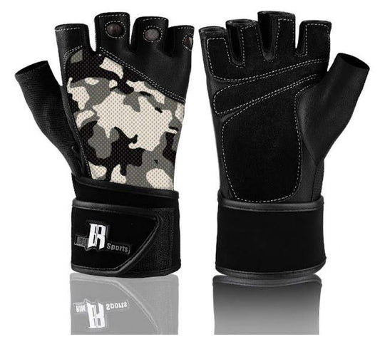 Rimsports Leather Cross Training WristWRAP Gloves HalfFinger Design GREY CAMO, L