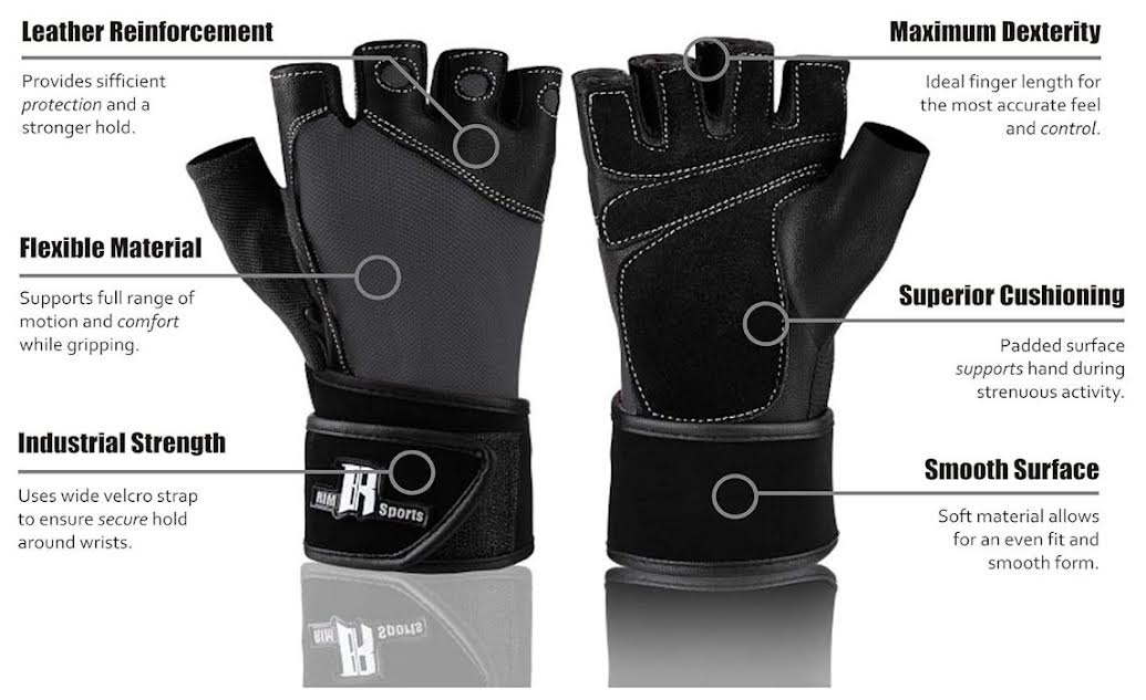 Rimsports Leather Cross Training WristWRAP Gloves HalfFinger Design GREY CAMO, L