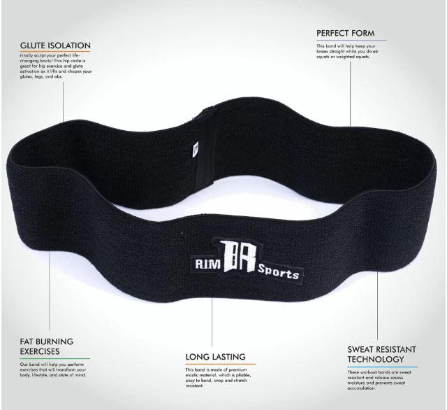 Rimsports Hip Resistance Bands Set, Non-Slip Fabric Loops, for Legs Glutes 3pk