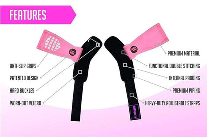 Rimsports Weight Lifting Grips Pink Premium Deadlift Straps Adjustable WristWrap