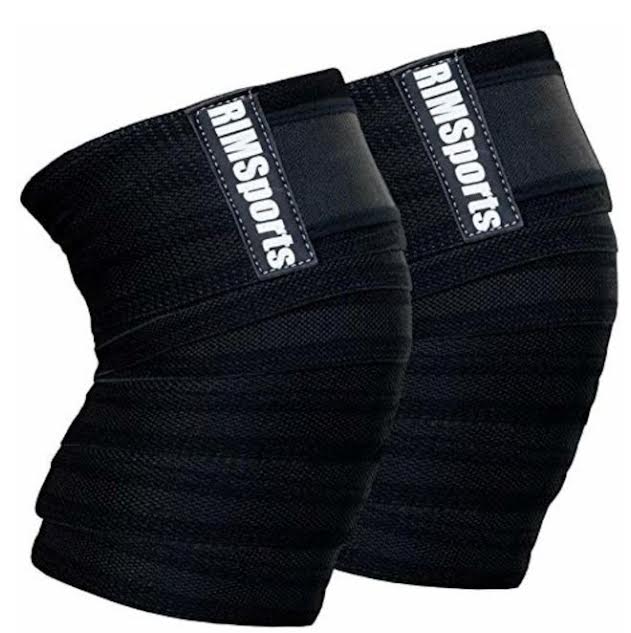 RIMSPORTS Black & Dark Gray Striped Knee Wraps Elastic Support for Weightlifting 2pk