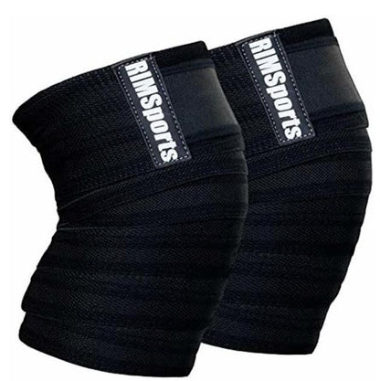 RIMSPORTS Black & Dark Gray Striped Knee Wraps Elastic Support for Weightlifting 2pk
