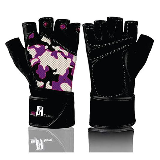 Rimsports Cross Training Wrist WRAP Gloves HalfFinger Design Purple CAMO, XS