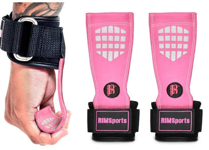 Rimsports Weight Lifting Grips Pink Premium Deadlift Straps Adjustable WristWrap