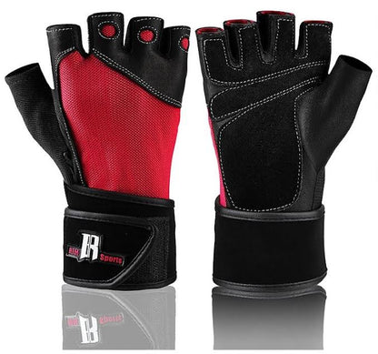 Rimsports Cross Training Wrist WRAP Gloves Half-Finger Design, RED, L