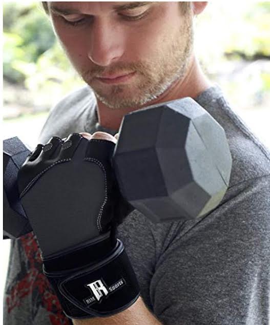 Rimsports Premium Leather Cross Training Wrist WRAP Gloves, Solid Black, M